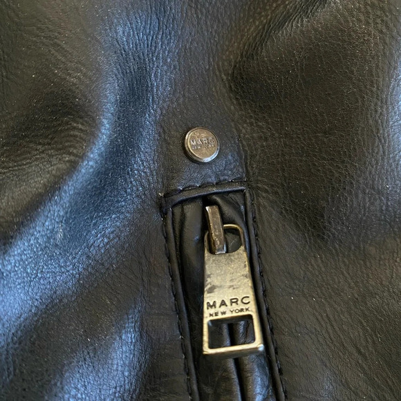 Marc New York Andrew Marc Leather Jacket Men’s Large Heavy Distressed Moto Black - Picture 12 of 14